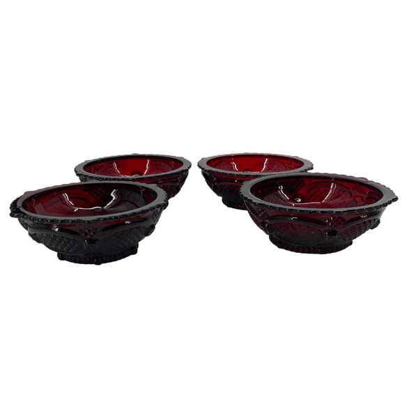 Set 4 Vintage Avon Cape Cod Dessert Bowl 5” Ruby Red 1876 Salad - Picture 2 of 6